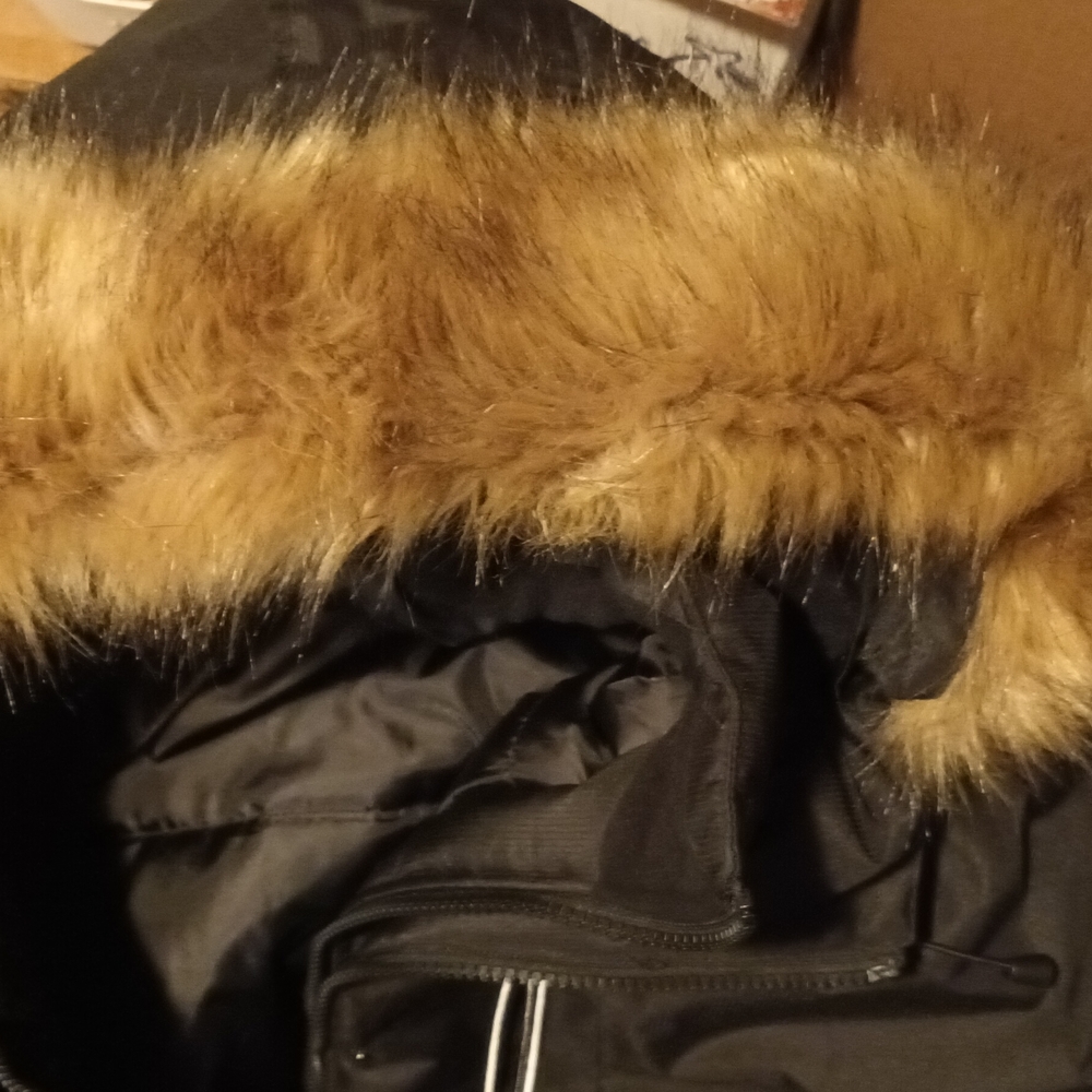 Winter Parka Mountain Ridge Black Jacket with Faux Fur Trim, large hood